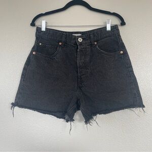 H&M Black Wash Jean Shorts High Rise Waist Cut Off Denim Cotton Raw Hem SIze 6